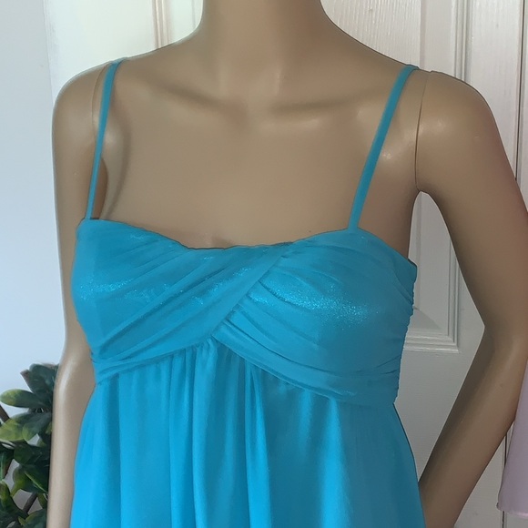 Evan picone turquoise sheer chiffon babydoll swing mini dress S - Picture 6 of 16